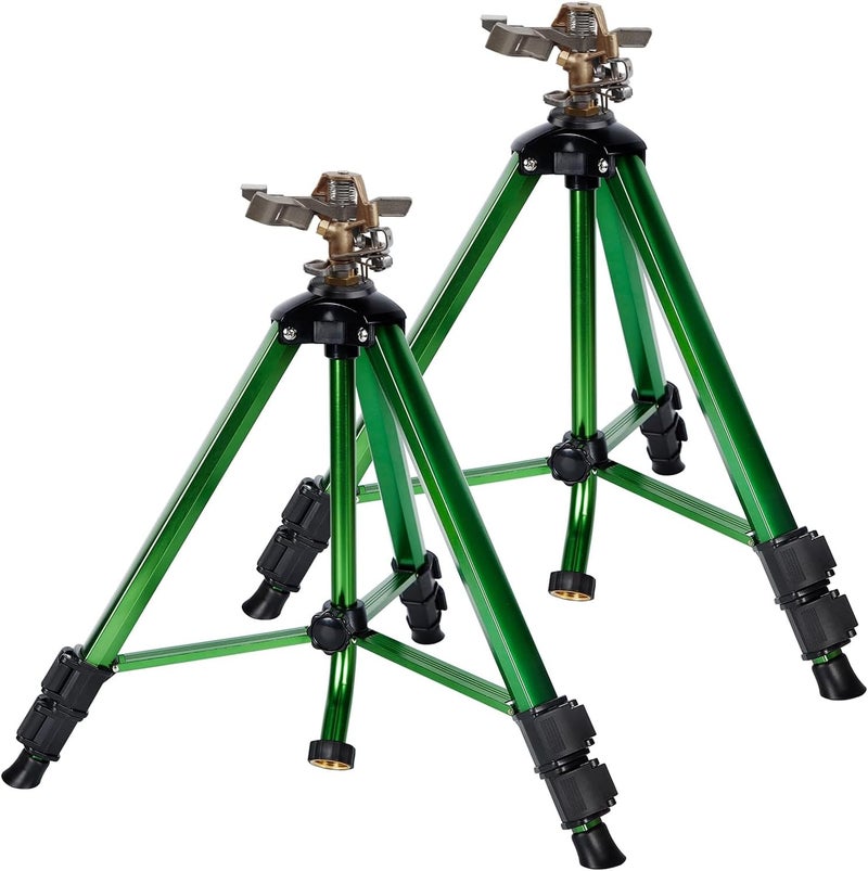 Biswing Impact Sprinkler Head on Tripod Base, Heavy Duty Lawn Sprinklers, 360 Degree Large Area Irrigation, Metal Sprinkler Nozzle & Solid Alloy Metal Extension Legs Flip Locks, 2 Pack - Image 1